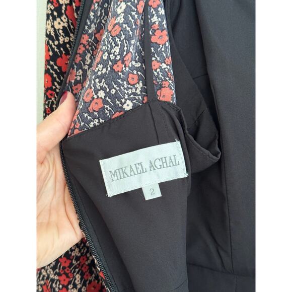 MIKAEL AGHAL Red Black Long Sleeve Mini Dress Size 2 - Picture 6 of 7